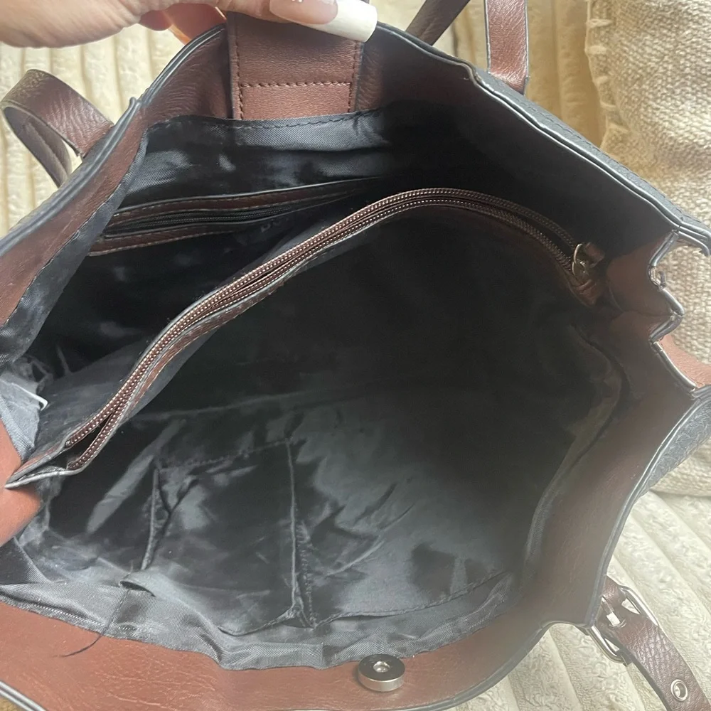 Bueno Two-Tone Black and Brown Shoulder Bag - Picture 6 of 8